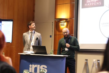 Two speakers at podium, Matt and Alex from Hales Valley Trust